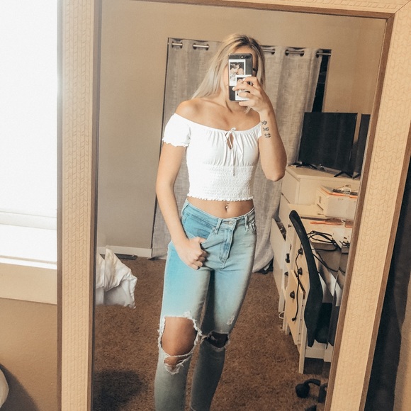 Brandy Melville Tops - Off the shoulder white crop top